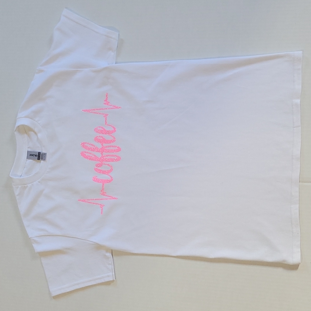 Pink Glitter Coffee Heart Beat White T-Shirt